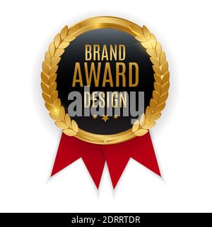 Premium Quality Gold Medal Badge. Label Seal Brand Award Design Isolated on White Background. Vector Illustration EPS10 Stock Vector