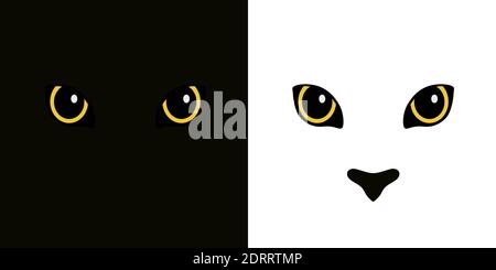 Cat or panther eyes isolated on black and white background. Vector illustration. Stock Vector