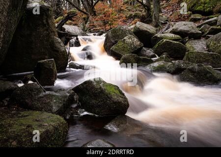 Padley Gorge in Autumn Winter Running Water Stock Photo