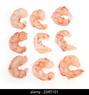 Argentinian raw peeled red shrimp isolated on a white studio background. Stock Photo