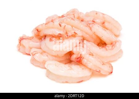 Argentinian raw peeled red shrimp isolated on a white studio background. Stock Photo