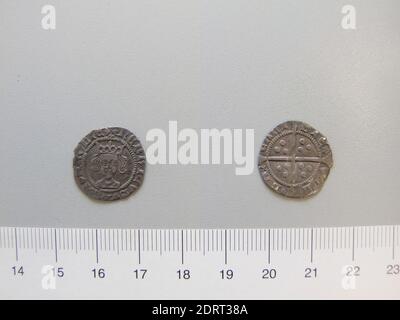 Ruler: Henry VI, King of England, British, 1421–1471, ruled 1422–61, 1470–71, Mint: Calais, 1 Groat of Henry VI, King of England from Calais, Silver, 0.84 g, 6:00, 17 mm, Made in Calais, France, British, 15th century, Numismatics Stock Photo
