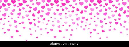 Decorative rain of hearts. Seamless panoramic banner of falling hearts. Stock Vector