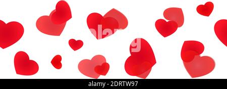 Seamless heart web banner. Decorative framing line with scattered hearts Stock Vector