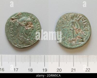 Ruler: Maximinus I, Emperor of Rome, ca. A.D. 173–238, ruled 235–38, Mint: Thessalonica, Coin of Maximinus I, Emperor of Rome from Thessalonica, 235–38, Copper, 8.30 g, 7:00, 25 mm, Made in Thessalonica, Macedonia, Roman, 3rd century, Numismatics Stock Photo