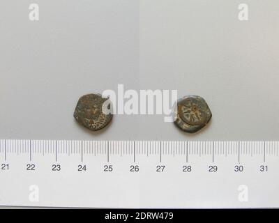 Ruler: Alexander Jannaeus, King of Judaea, ca. 127–76 B.C., ruled 103–76 B.C.Mint: Judaea, Coin of Alexander Jannaeus from Judaea, 103–76 B.C., Copper, 2.61 g, 12:00, 15.4 mm, Made in Judaea, Jewish, 2nd–1st century B.C., Numismatics Stock Photo