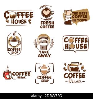 Coffee house emblems and labels with cups vector Stock Vector