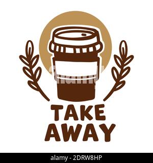 Take away coffee, plastic cup with floral branch Stock Vector