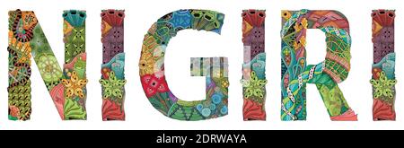 Hand-painted art design. Hand drawn illustration word NIGIRI for t-shirt and other decoration Stock Vector