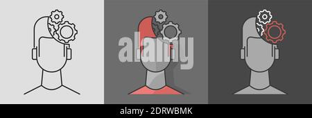Half cyborg half human man icon. Flat style outline illustration. Isolated. Stock Vector
