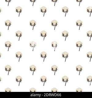 Cotton flowers in bloom, botany seamless pattern Stock Vector