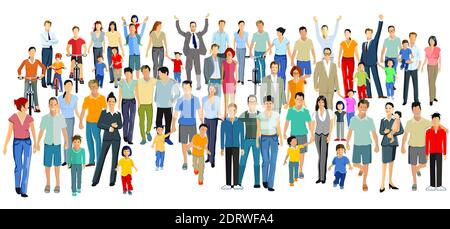 Crowd with families and children Stock Vector