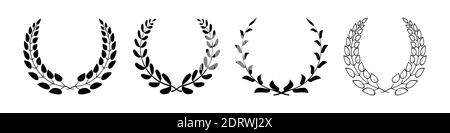 Set black silhouette circular laurel foliate, wheat and oak wreaths depicting an award, achievement Stock Vector