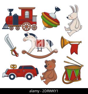 Vintage old fashioned toys for children vector Stock Vector