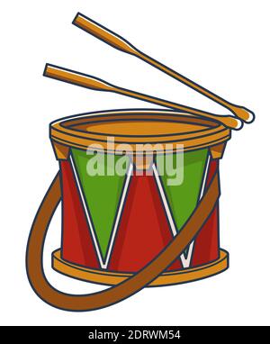 Small drum with strap and sticks, toys for kids Stock Vector