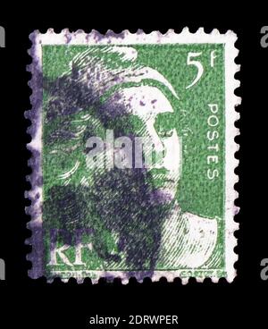 MOSCOW, RUSSIA - FEBRUARY 10, 2019: A stamp printed in France shows Marianne type Gandon, Marianne, serie, circa 1951 Stock Photo