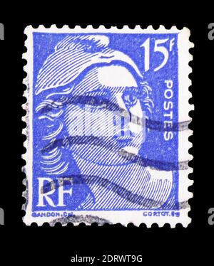 MOSCOW, RUSSIA - FEBRUARY 10, 2019: A stamp printed in France shows Marianne type Gandon, Marianne, serie, circa 1951 Stock Photo