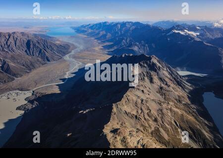 Aerial views nof the Mout Cook Range in South Island, New Zealand. aka The Southern Alps. Stock Photo