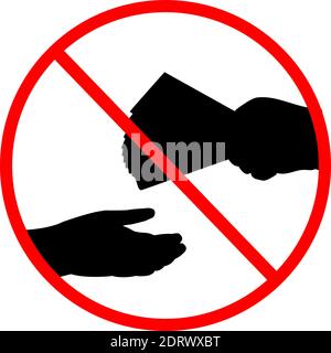 Silhouette hand giving money. Stop corruption sign. Illustration symbol icon Stock Vector
