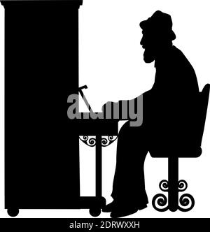 Silhouette senior man grandpa plays the piano. Illustration symbol icon Stock Vector