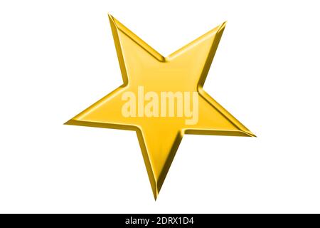 Single yellow or gold Christmas star isolated on white background. Illustration 3D render Stock Photo