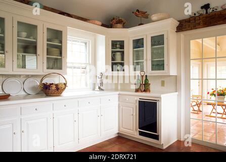 Luxury White Kitchen Interior in the Northeastern United States  1990s Stock Photo