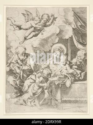 Etcher: Unknown, After: Guido Reni, Italian, Bologna, 1575–1642, The Holy Family with the Young John the Baptist and St. Elizabeth, Etching, 24.8 × 18.6 cm (9 3/4 × 7 5/16 in.), Italian, 17th century, Works on Paper - Prints Stock Photo