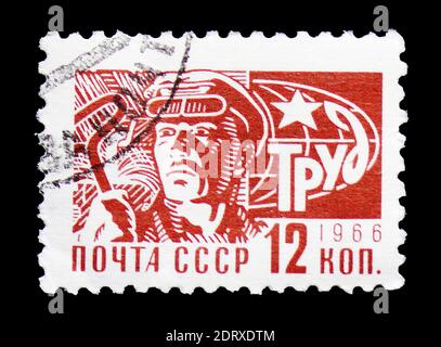 MOSCOW, RUSSIA - FEBRUARY 14, 2019: A stamp printed in USSR (Russia) shows Worker, Society and Technology serie, circa 1966 Stock Photo