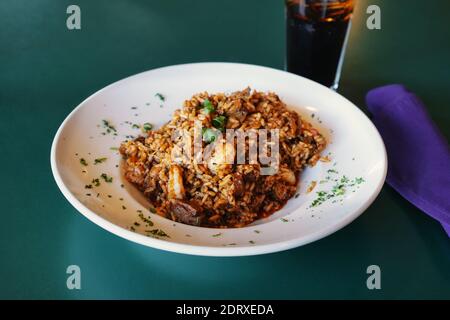 Cajun Jambalaya, American dish. Typical and authentic Louisiana Cajun Creole cuisine. Stock Photo