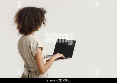 Blogger or freelancer works online at home Stock Photo