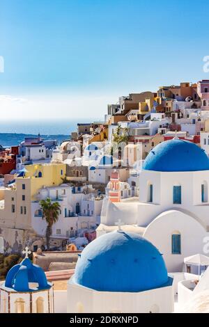 Oia village, the most picturesque village on Santorini island, a famous touristic resort in the Cyclades islands, Aegean sea, Greece, Europe Stock Photo