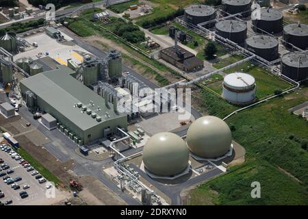 Aerial Views United Utilities Davyhulme Wastewater Treatment Works, main sewage and wastewater treatment plant for Manchester Stock Photo