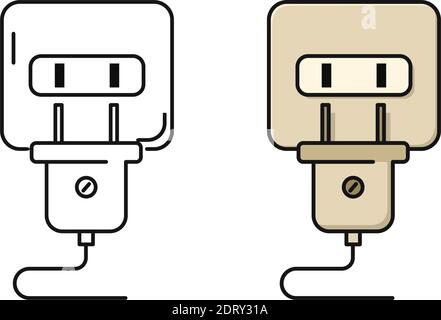 Plug and socket in America. Type A and B. Flat outline illustration. Isolated. Stock Vector