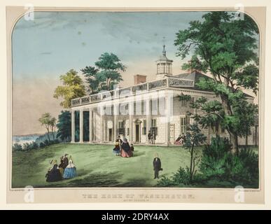 Artist: Currier &amp; Ives, American, active 1834–1907, The Home of Washington/ Mount Vernon, VA, Colored lithograph, Image: 29 × 40 cm (11 7/16 × 15 3/4 in.); Sheet: 34 × 44.2 cm (13 3/8 × 17 3/8 in.), Made in United States, American, 19th century, Works on Paper - Prints Stock Photo