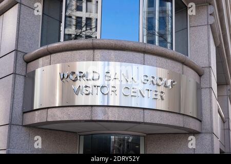 Washington, DC, USA- January 12, 2020: The sign of World Bank Group Visitor Center in Washington, DC, USA. Stock Photo