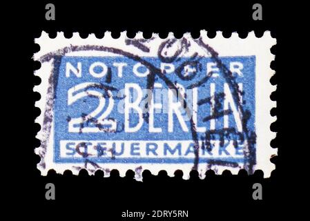 MOSCOW, RUSSIA - FEBRUARY 20, 2019: A stamp printed in Germany, Allied Occupation 1945-1949 shows Notopfer Berlin, serie, circa 1949 Stock Photo