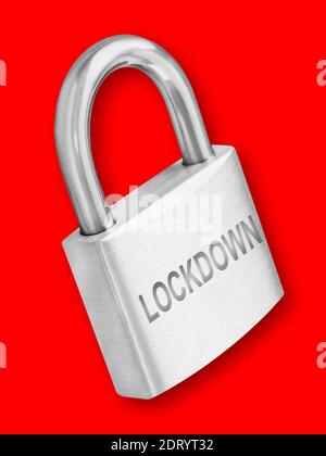 Lockdown Padlock against red background Stock Photo