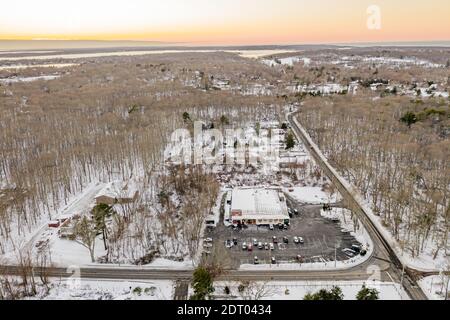 Aerial view of the Shelter Island IGA in winter Stock Photo