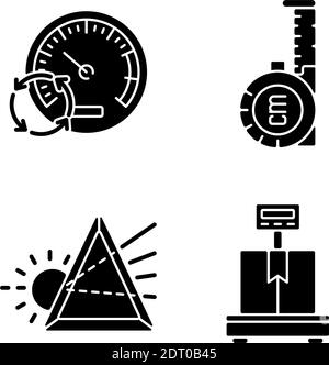 Measuring tools black glyph icons set on white space Stock Vector