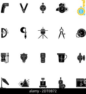 Measurement elements black glyph icons set on white space Stock Vector