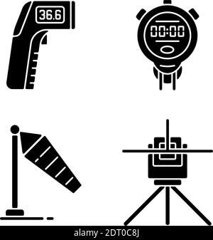Measuring tools black glyph icons set on white space Stock Vector