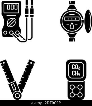Measurement tools black glyph icons set on white space Stock Vector ...