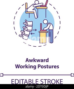 Awkward working postures concept icon Stock Vector