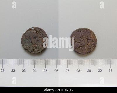 Mint: Edessa, Mesopotamia, Coin from Edessa, A.D. 201–99, Copper, 7.52 g, 6:00, 24.6 mm, Excavated in Dura-Europos, Made in Edessa, Mesopotamia, Roman, 3rd century, Numismatics Stock Photo