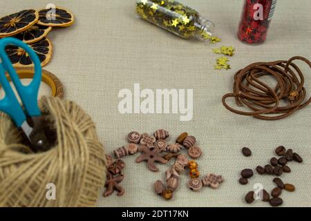 Background with place for text from tools and handmade materials on the table Stock Photo
