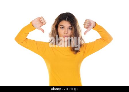 Beautiful woman with wavy hair isolated on a white background Stock Photo