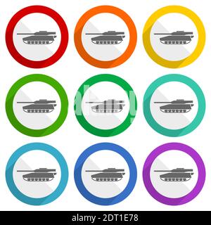 Tank, army, military, war vehicle vector icons, set of colorful flat design buttons for webdesign and mobile applications Stock Vector