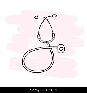 Hand-drawn vector illustration of a diagnostic stethoscope. Doodle Stock Vector