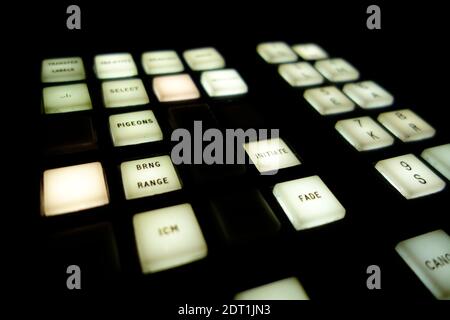 Buttons on the operator's console in the Cold War Operations Room in the RAF Radar Museum, Neatishead Stock Photo