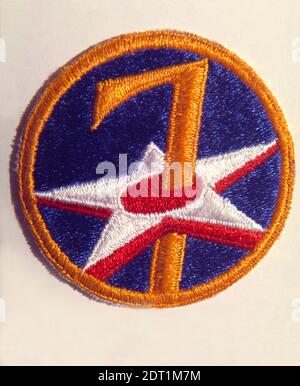 WWII 7th Army Air Corps shoulder patch and Medallion of the USAAC Serving in the Pacific Theater. Stock Photo